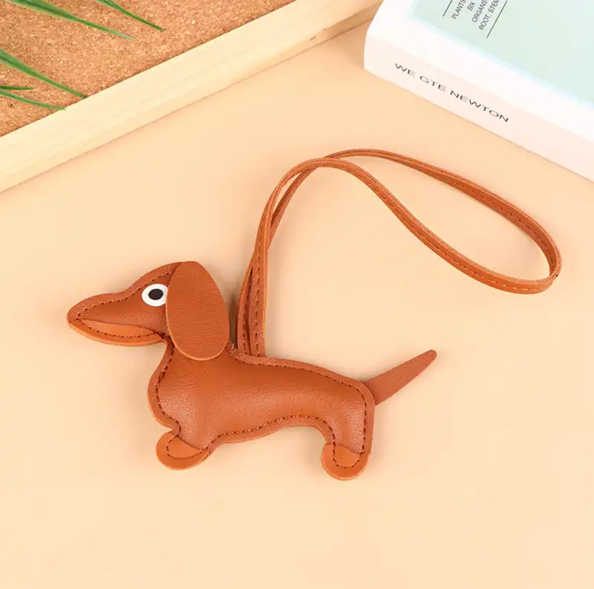 Luxe Vegan Leather Daschund Dog Charm