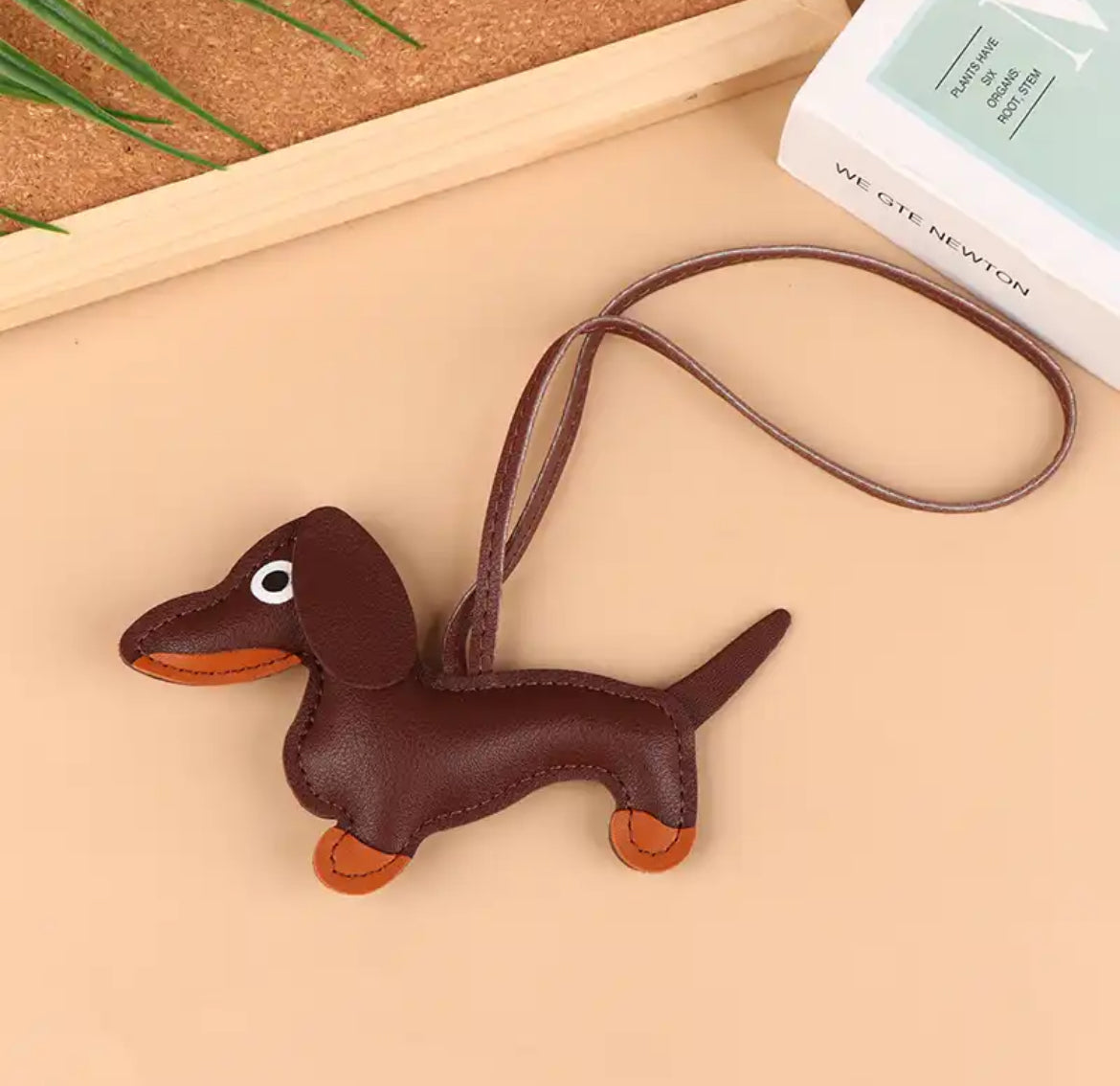 Luxe Vegan Leather Daschund Dog Charm