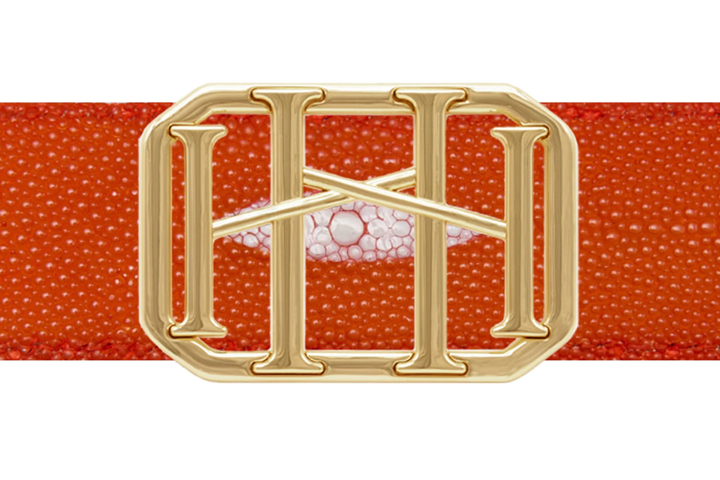 Heureux XII Icon Equestrian Belt - Gold Classic Orange Stingray w Orange and Navy Stripe Elastic