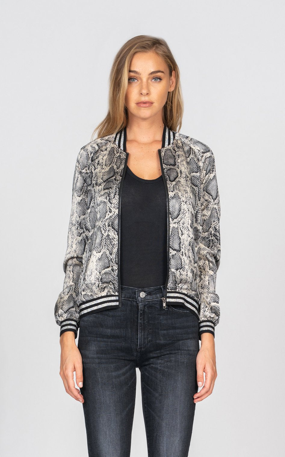 Black Orchid Luxe Satin Jacket Grey Python - Luxe EQ