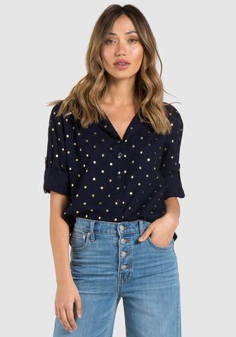 Bella Dahl Capri Button Down Indigo/Gold - Luxe EQ