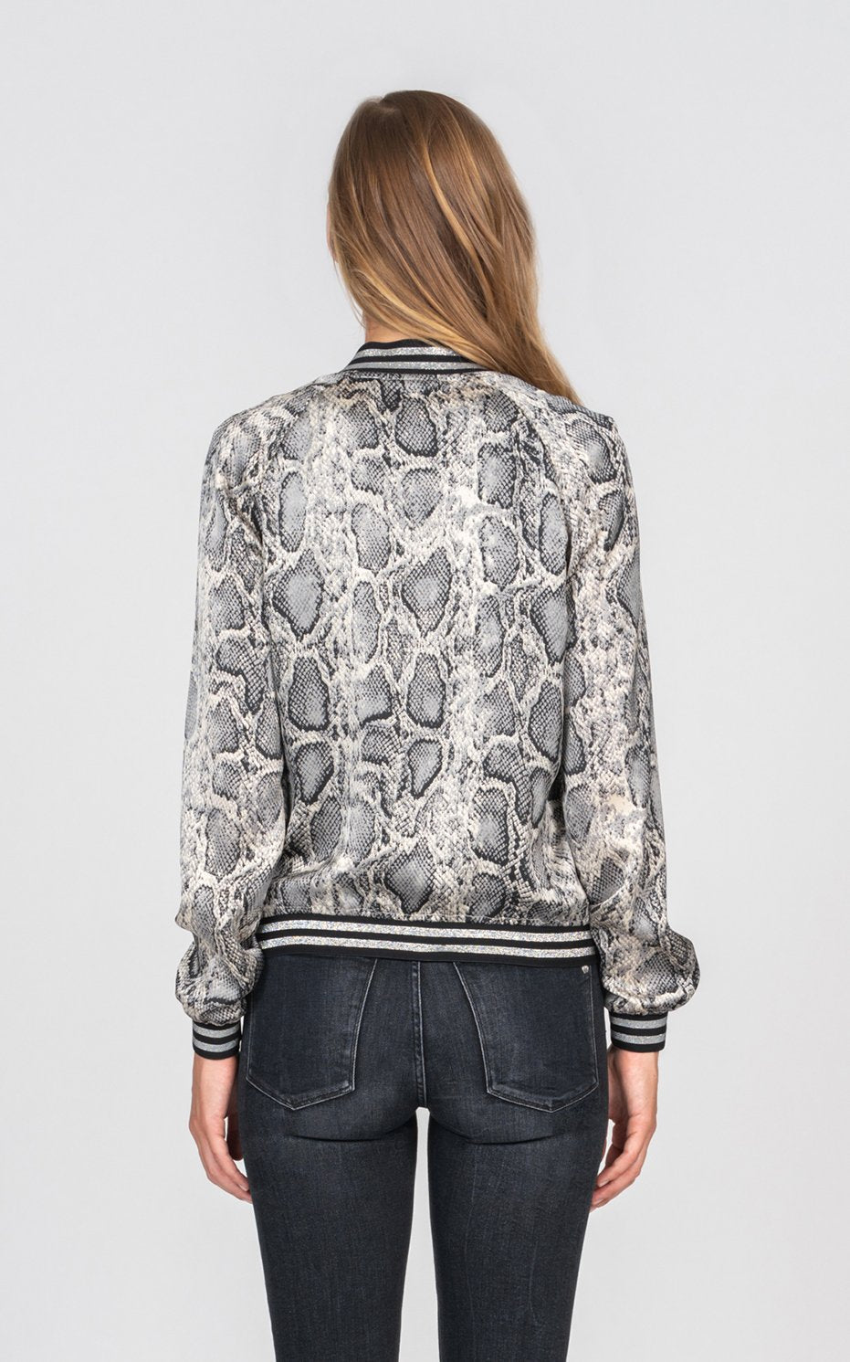 Black Orchid Luxe Satin Jacket Grey Python - Luxe EQ