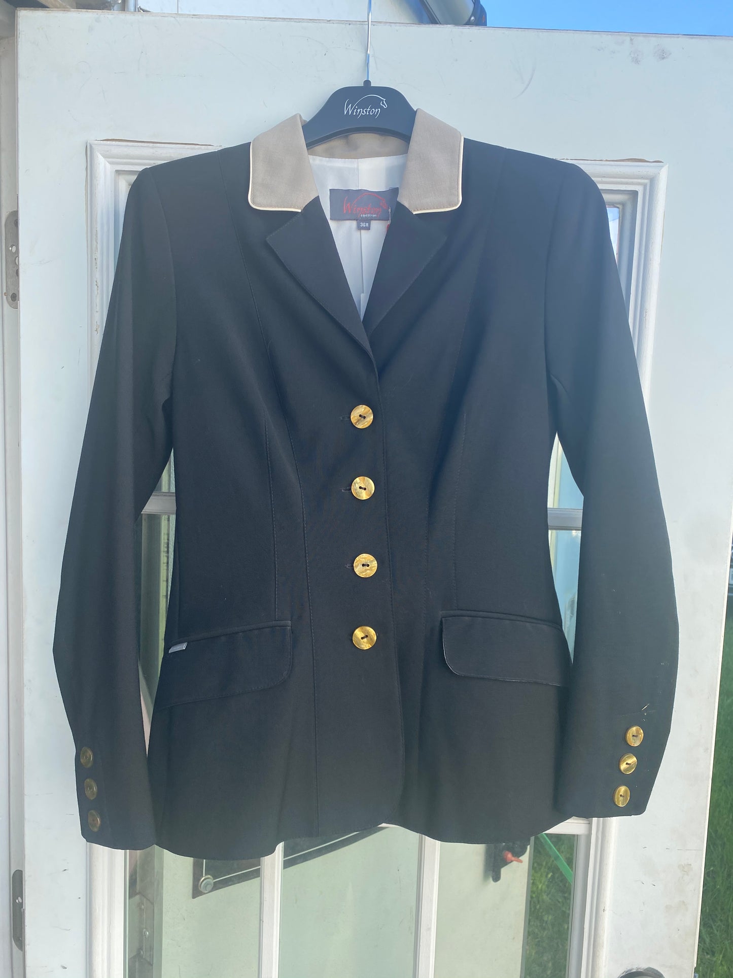 Winston Equestrian Exclusive Coat Black with Beige collar and Cream Piping