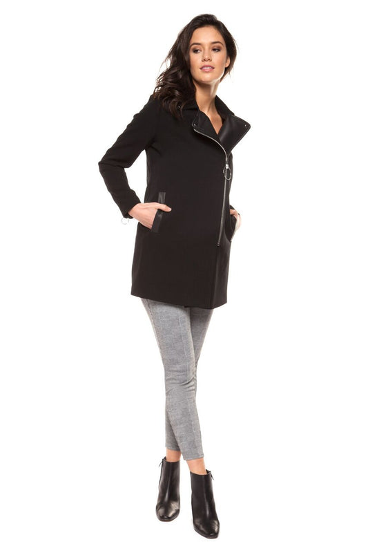 Black Tape Asymmetrical Zip Front Coat - Luxe EQ