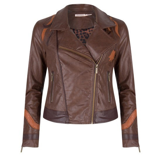 Esqualo embroidered vegan leather moto jacket - Luxe EQ